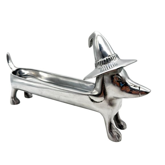 Halloween Dachshund Weiner Dog Witch Silver Metal 3D Candy Treat Serving Tray - Picture 2 of 12